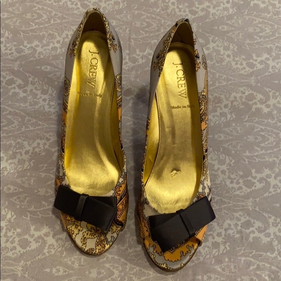 J. Crew Shoes - J.Crew paisley black bow heels. NWOT
